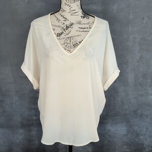 Cream V-Neck Dolman Top Sheer Georgette
